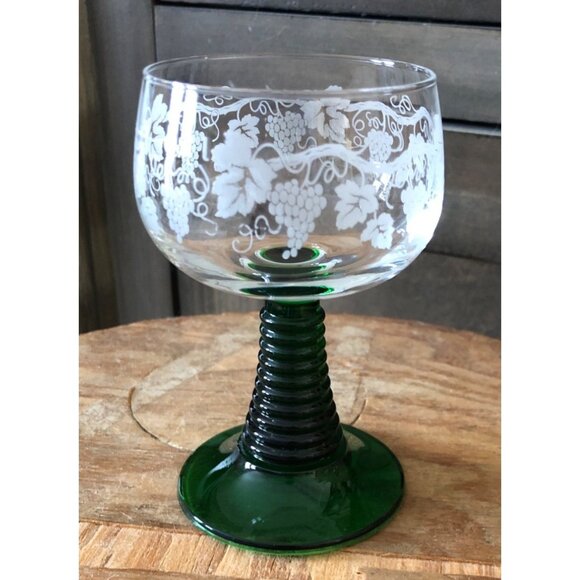 Luminarc France Vintage Grapevine Etching Glasses Beehive Coil Stem Set 6 1970s - Picture 7 of 12